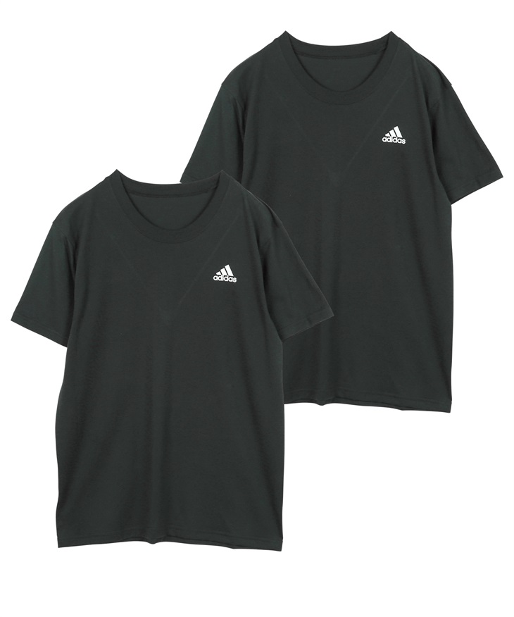 アディダス adidas 2枚組 メンズ Tシャツ ギフト ラッピング無料 吸水速乾 かっこいい 半袖 ロゴ ワンポイント 無地 【メール便】(2.ブラック3132-M)