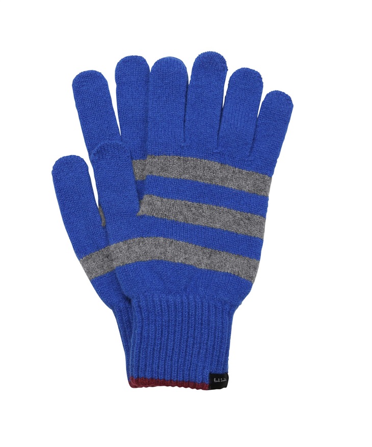 ポールスミス Paul Smith Men Glove Two Stripe メンズ 手袋 ギフト ラッピング無料 カジュアル 手袋 グローブ 防寒 ウール100 羊毛 ボーダー ストライプ(4.ネイビー-フリーサイズ)