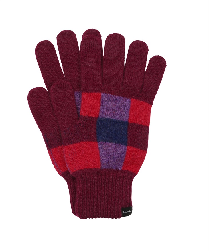 ポールスミス Paul Smith Men Glove Oversized Check メンズ 手袋 ギフト ラッピング無料 カジュアル 手袋 グローブ 防寒 ウール 羊毛 チェック 格子柄(1.レッド-フリーサイズ)