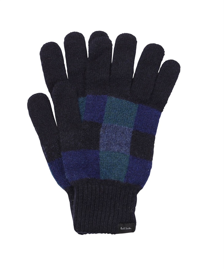 ポールスミス Paul Smith Men Glove Oversized Check メンズ 手袋 ギフト ラッピング無料 カジュアル 手袋 グローブ 防寒 ウール 羊毛 チェック 格子柄(3.ネイビー-フリーサイズ)