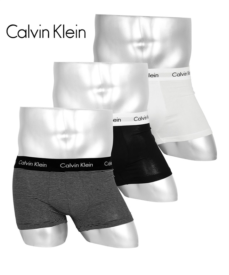 カルバンクライン Calvin Klein 【3枚セット】COTTON STRETCH EU メンズ ローライズボクサーパンツ(ブラックボーダーセット-海外S(日本M相当))