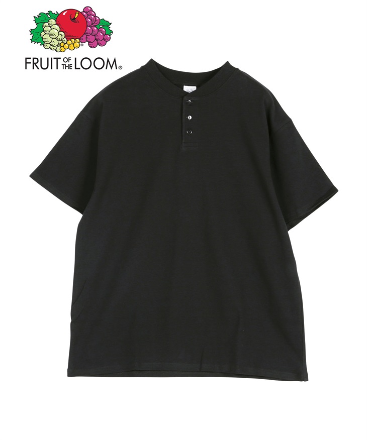 フルーツオブザルーム FRUIT OF THE LOOM FTL ヘビーオンスS/Sヘンリーネック Tシャツ 【メール便】(ブラック-S)