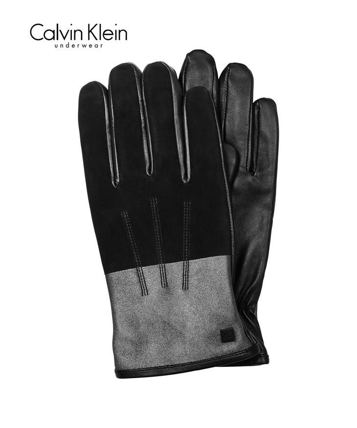 カルバンクライン Calvin Klein MATTE STRIPED SUEDE GLOVE 手袋(ブラック-フリーサイズ)