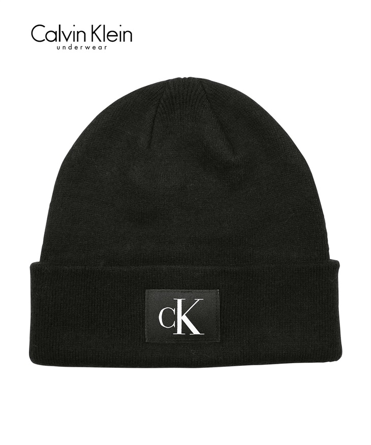 カルバンクライン Calvin Klein KEY ITEM WOVEN CK PATCH CUFF HAT ニット帽(ブラック-フリーサイズ)