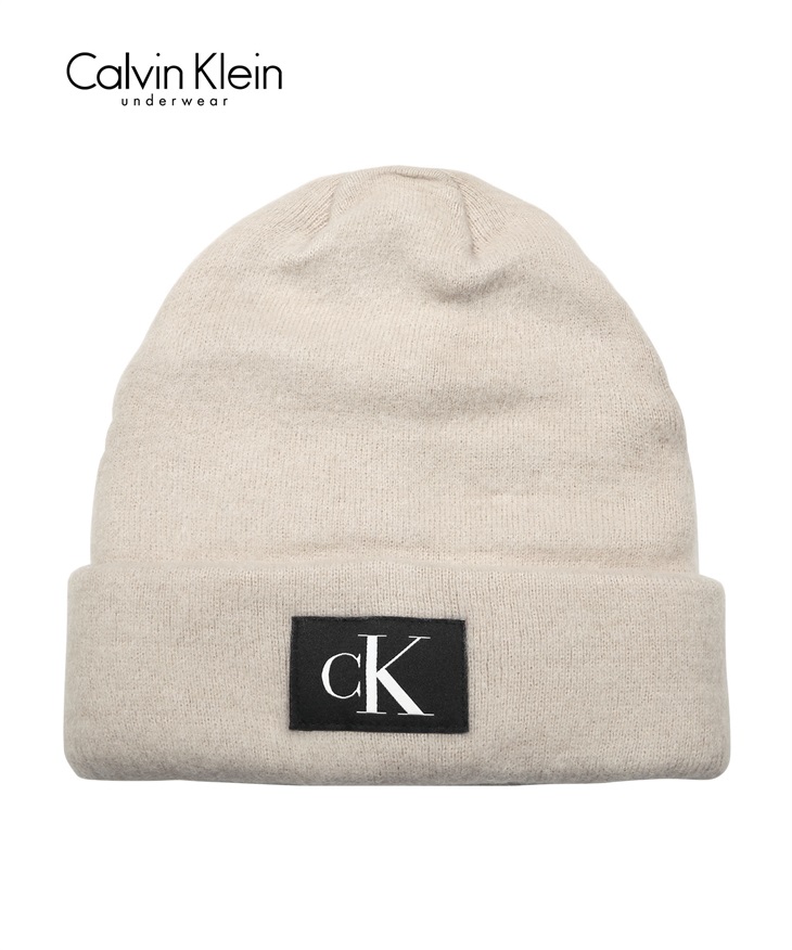 カルバンクライン Calvin Klein KEY ITEM WOVEN CK PATCH CUFF HAT ニット帽(ガンメタルヘザー-フリーサイズ)