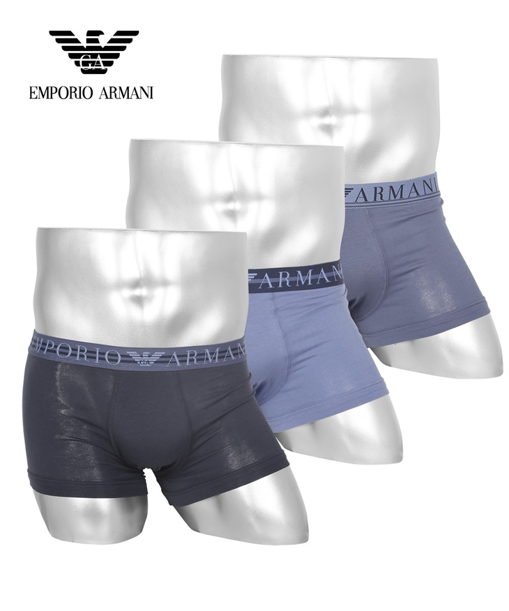 エンポリオ アルマーニ EMPORIO ARMANI 【3枚セット】MIXED WAISTBAND メンズ ボクサーパンツ(インディゴセット-海外S(日本M相当))
