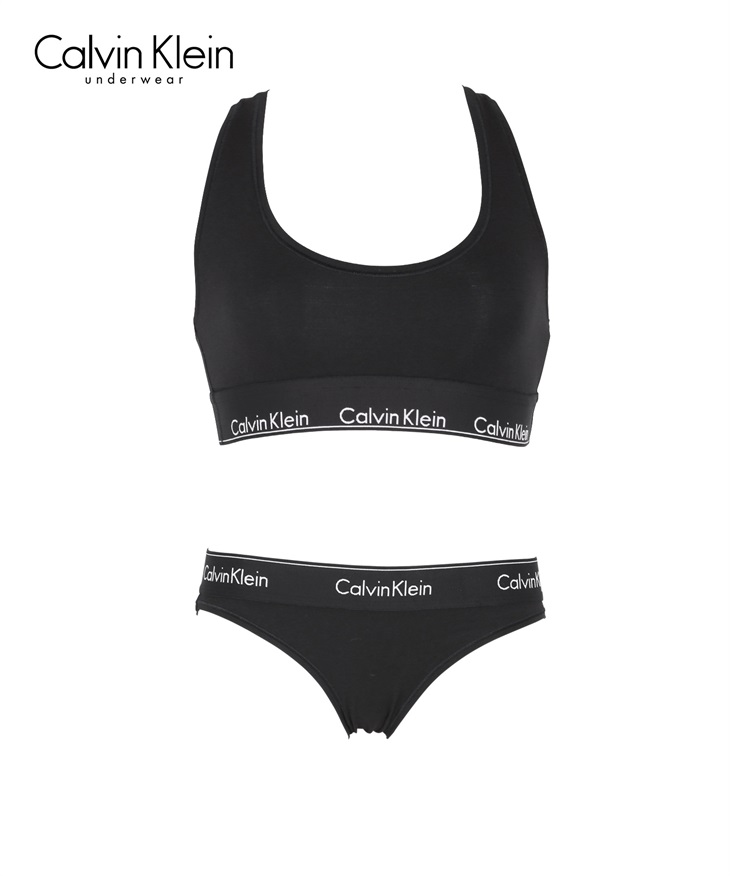 カルバンクライン Calvin Klein Modern Cotton レディース ブラ＆ショーツ 上下セット(6WAブラックショーツセット-ブラ海外S×パンツ海外M)