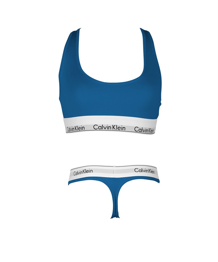 カルバンクライン Calvin Klein MODERN COTTON レディース 上下セット(11.AブルーTバックセット-ブラ海外S×パンツ海外M)