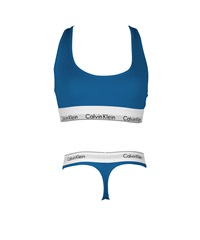 カルバンクライン Calvin Klein Modern Cotton レディース ブラ＆ショーツ 上下セット(AブルーTバックセット-ブラ海外XS×パンツ海外XS)
