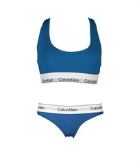カルバンクライン Calvin Klein MODERN COTTON レディース 上下セット(4.Aブルーショーツセット-ブラ海外XS×パンツ海外XS)