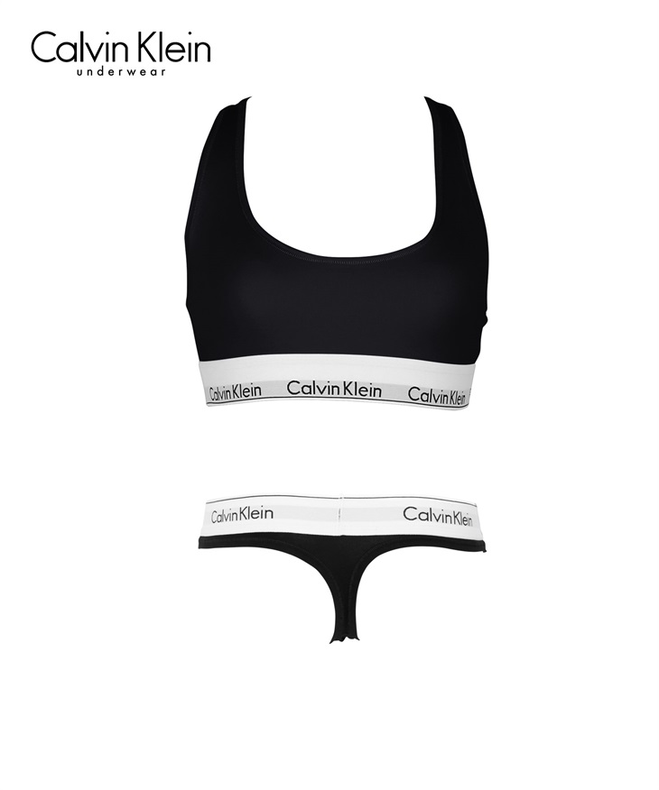 カルバンクライン Calvin Klein MODERN COTTON レディース 上下セット(9.ブラックTバックセット-ブラ海外XS×パンツ海外S)