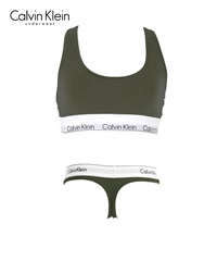 カルバンクライン Calvin Klein Modern Cotton レディース ブラ＆ショーツ 上下セット(FオリーブTバックセット-ブラ海外XS×パンツ海外XS)