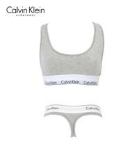 カルバンクライン Calvin Klein Modern Cotton レディース ブラ＆ショーツ 上下セット(グレーTバックセット-ブラ海外XS×パンツ海外XS)
