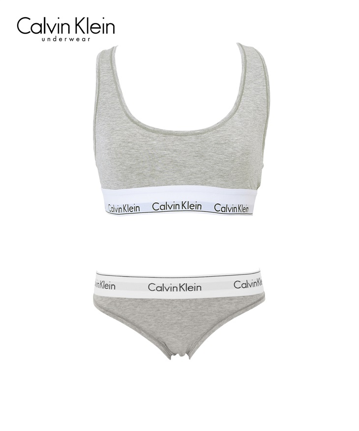 カルバンクライン Calvin Klein Modern Cotton レディース ブラ＆ショーツ 上下セット(グレーショーツセット-ブラ海外S×パンツ海外XS)