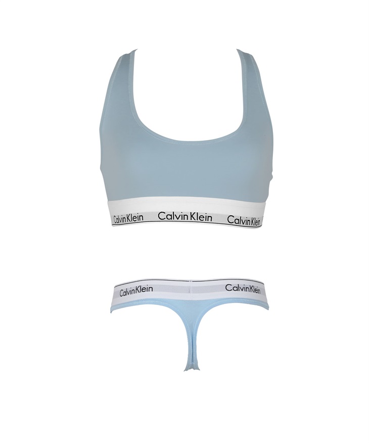 カルバンクライン Calvin Klein MODERN COTTON レディース 上下セット(12.IブルーTバックセット-ブラ海外S×パンツ海外M)