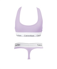 カルバンクライン Calvin Klein MODERN COTTON レディース 上下セット おしゃれ 可愛い セットアップ 綿 高級 ブランド ロゴ 無地(9.ライラックTバックセット-ブラ海外XS×パンツ海外XS)