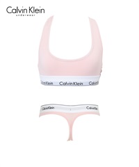 カルバンクライン Calvin Klein Modern Cotton レディース ブラ＆ショーツ 上下セット(NピンクTバックセット-ブラ海外XS×パンツ海外XS)