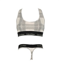 カルバンクライン Calvin Klein Modern Cotton レディース ブラ＆ショーツ 上下セット(OチェックTバックセット-ブラ海外XS×パンツ海外XS)