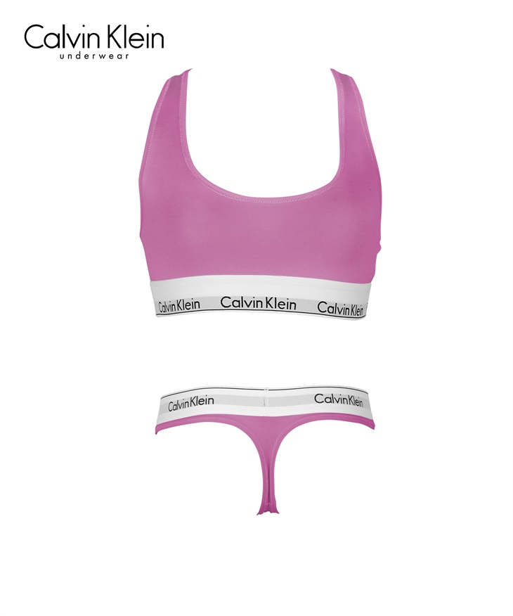 カルバンクライン Calvin Klein MODERN COTTON レディース 上下セット(13.OパープルTバックセット-ブラ海外M×パンツ海外M)