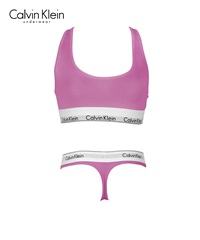 カルバンクライン Calvin Klein Modern Cotton レディース ブラ＆ショーツ 上下セット(OパープルTバックセット-ブラ海外XS×パンツ海外XS)