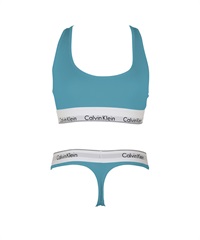 カルバンクライン Calvin Klein MODERN COTTON レディース 上下セット おしゃれ 可愛い セットアップ 綿 高級 ブランド ロゴ 無地(7.ティールTバックセット-ブラ海外XS×パンツ海外XS)