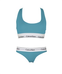 カルバンクライン Calvin Klein MODERN COTTON レディース 上下セット おしゃれ 可愛い セットアップ 綿 高級 ブランド ロゴ 無地(4.ティールショーツセット-ブラ海外XS×パンツ海外XS)