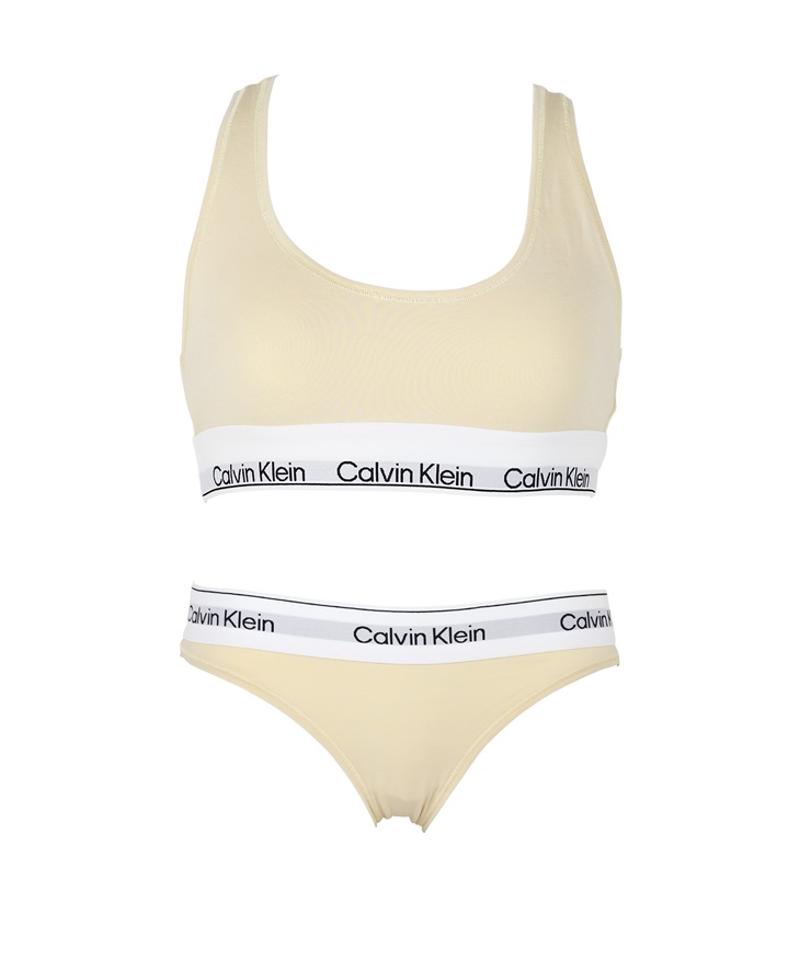 カルバンクライン Calvin Klein MODERN COTTON NATURALS レディース ブラ＆ショーツ 上下セット 綿 スポブラ ブラショーツ 綿 ロゴ 無地(3.ストーンセット-ブラ海外XS×パンツ海外XS)
