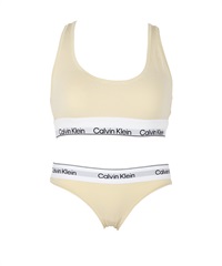 カルバンクライン Calvin Klein MODERN COTTON NATURALS レディース ブラ＆ショーツ 上下セット 綿 スポブラ ブラショーツ 綿 ロゴ 無地(3.ストーンセット-ブラ海外XS×パンツ海外XS)