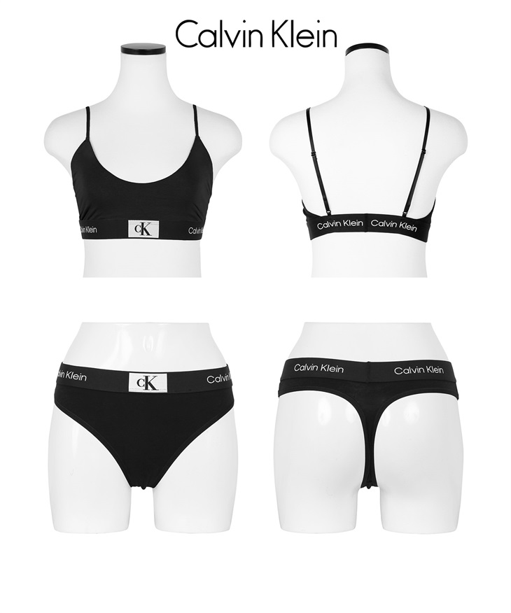 カルバンクライン Calvin Klein レディース 上下セット(6.ブラックTバックセット-ブラ海外XS×パンツ海外XS)