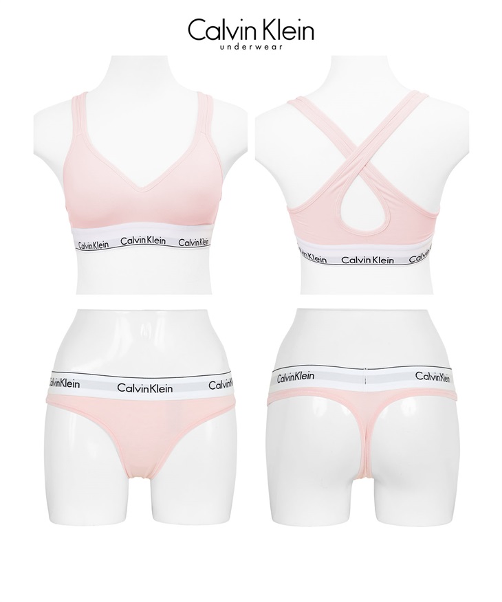 カルバンクライン Calvin Klein Modern Cotton レディース ブラ＆ショーツ 上下セット(ピンクTバックセット-ブラ海外S×パンツ海外XS)