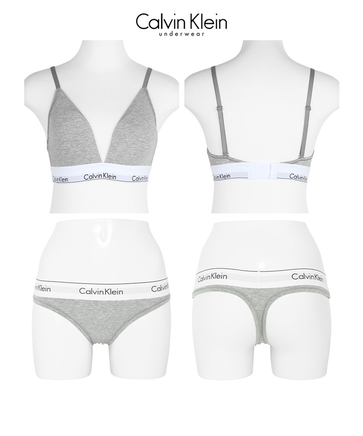 カルバンクライン Calvin Klein Modern Cotton レディース ブラ＆ショーツ 上下セット(TグレーTバックセット-ブラ海外S×パンツ海外XS)