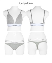 カルバンクライン Calvin Klein MODERN COTTON レディース ブラ＆ショーツ 上下セット(11.TグレーTバックセット-ブラ海外XS×パンツ海外XS)