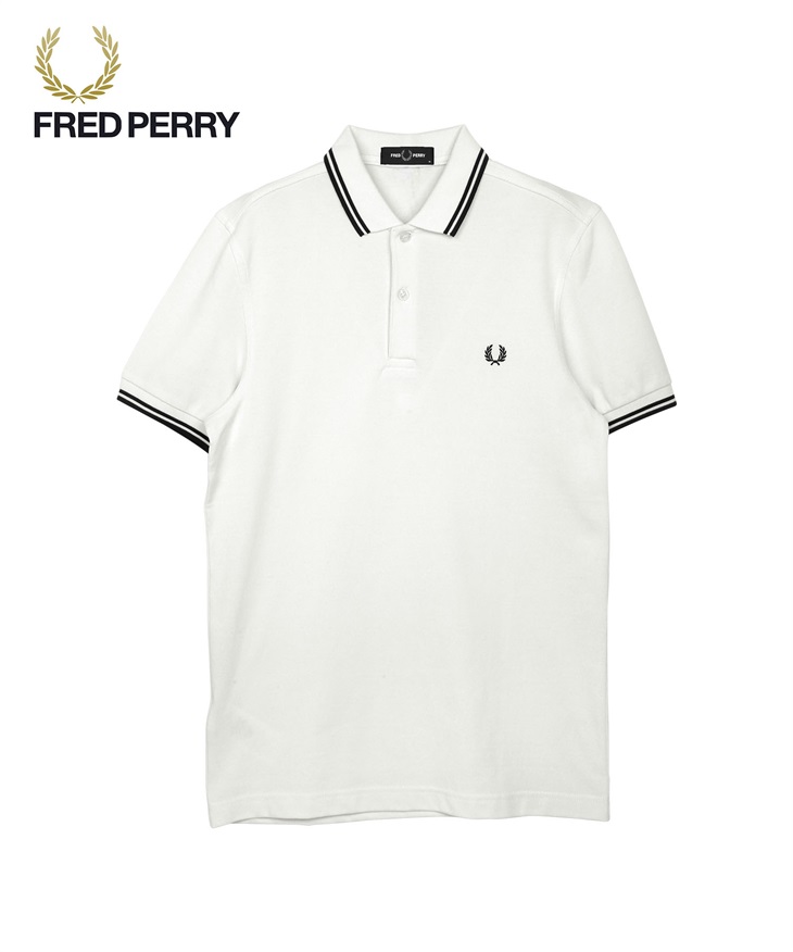 フレッドペリー FRED PERRY TWIN TIPPED メンズ 半袖 ポロシャツ 綿100% コットン 無地 ロゴ ワンポイント(9.ホワイトブラック-海外M(日本L相当))