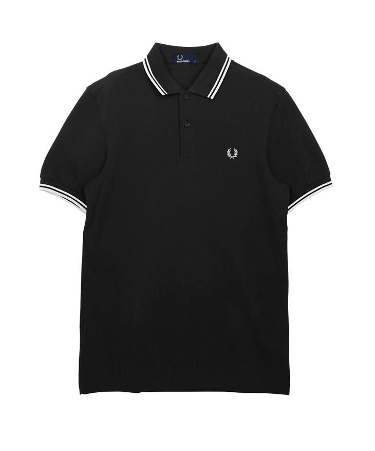 フレッドペリー FRED PERRY TWIN TIPPED メンズ 半袖 ポロシャツ 綿100% コットン 無地 ロゴ ワンポイント(3.ブラックホワイト-海外XL(日本XXL相当))