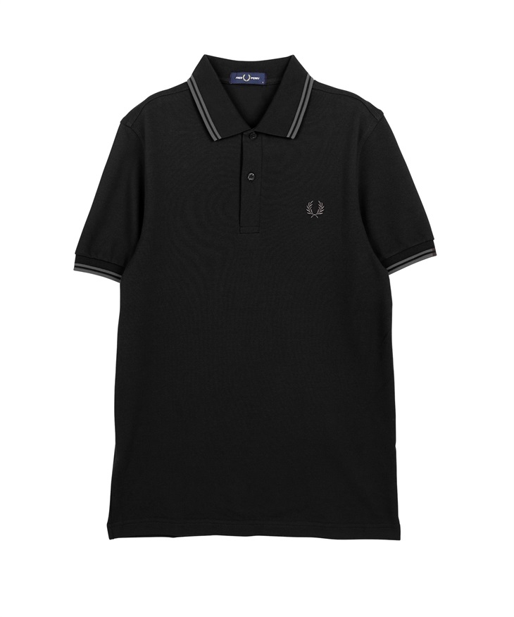 フレッドペリー FRED PERRY TWIN TIPPED メンズ 半袖 ポロシャツ 綿100% コットン 無地 ロゴ ワンポイント(16.ブラックDグレー-海外XL(日本XXL相当))
