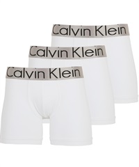 カルバンクライン Calvin Klein 【3枚セット】STEEL MICRO メンズ ロングボクサーパンツ かっこいい ツルツル 長め 高級 ブランド 無地 ロゴ(6.ホワイトセット-海外S(日本M相当))