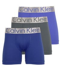 カルバンクライン Calvin Klein 【3枚セット】STEEL MICRO メンズ ロングボクサーパンツ かっこいい ツルツル 長め 高級 ブランド 無地 ロゴ(5.ブルーマルチセット-海外S(日本M相当))