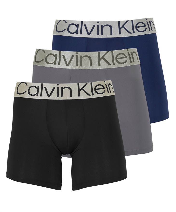 カルバンクライン Calvin Klein 【3枚セット】STEEL MICRO メンズ ロングボクサーパンツ(ブラックグレーセット-海外S(日本M相当))