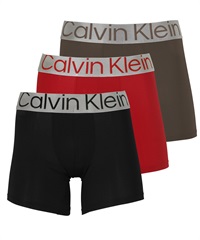 カルバンクライン Calvin Klein 【3枚セット】STEEL MICRO メンズ ロングボクサーパンツ(ブラックレッドセット-海外S(日本M相当))