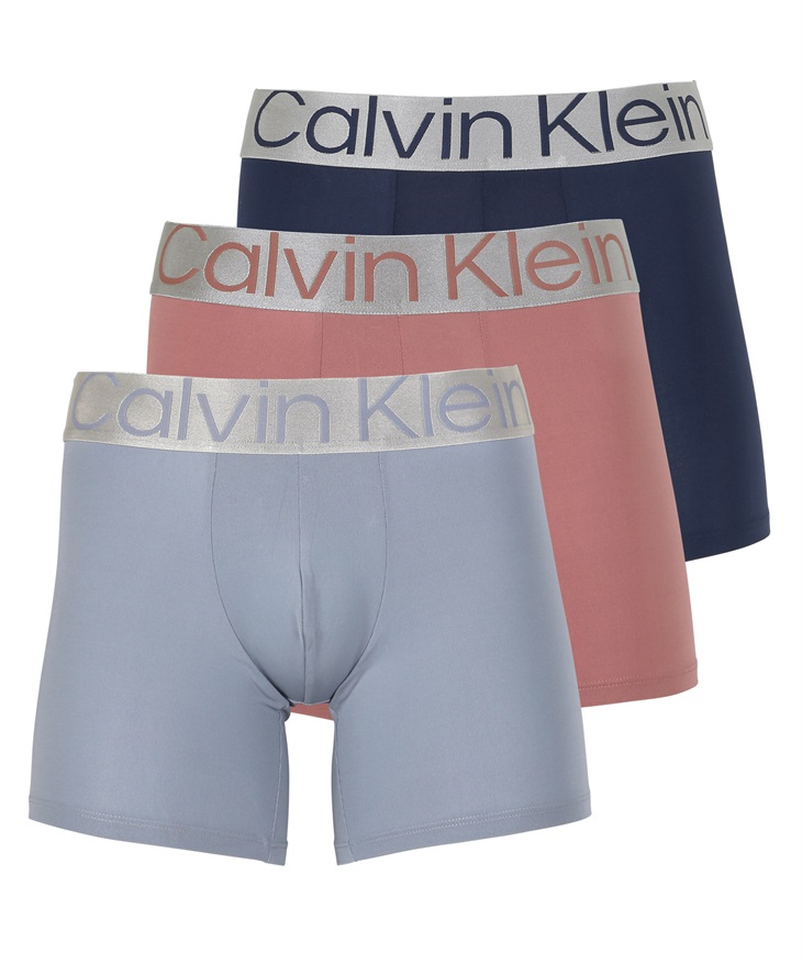 カルバンクライン Calvin Klein 【3枚セット】STEEL MICRO メンズ ロングボクサーパンツ(クラウドブルーセット-海外S(日本M相当))
