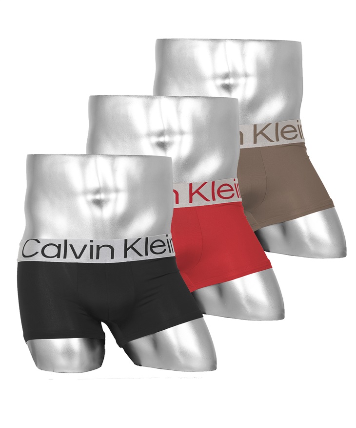 カルバンクライン Calvin Klein 【3枚セット】Sustainable Steel Micro メンズ ローライズボクサーパンツ シンプル 浅め 高級 ブランド 無地 ロゴ(3.ブラックレッドセット-海外L(日本XL相当))