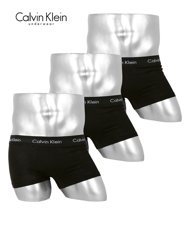 Calvin Klein カルバンクライン 3枚セット Cotton Stretch メンズ ローライズボクサーパンツ ギフト ラッピング無料(1.ブラックセット-海外M(日本L相当))