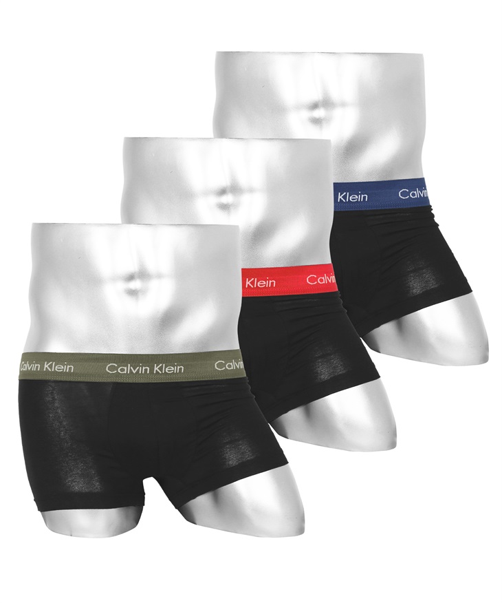 Calvin Klein カルバンクライン 3枚セット Cotton Stretch メンズ ローライズボクサーパンツ ギフト ラッピング無料(4.ブラックマルチGセット-海外S(日本M相当))