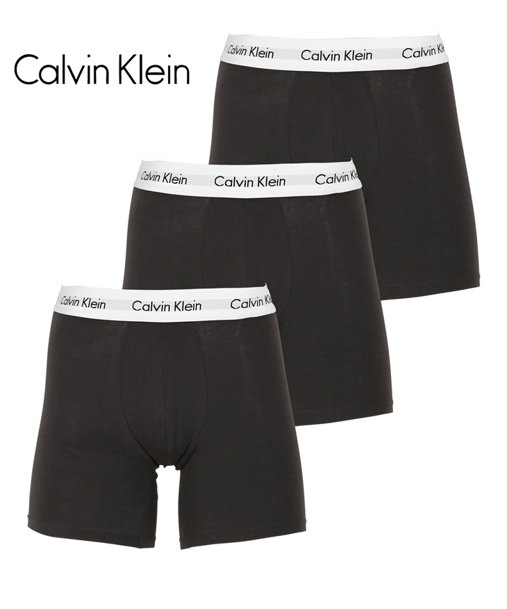 カルバンクライン Calvin Klein 【3枚セット】Cotton Stretch メンズ ロングボクサーパンツ(ブラックWセット-海外S(日本M相当))