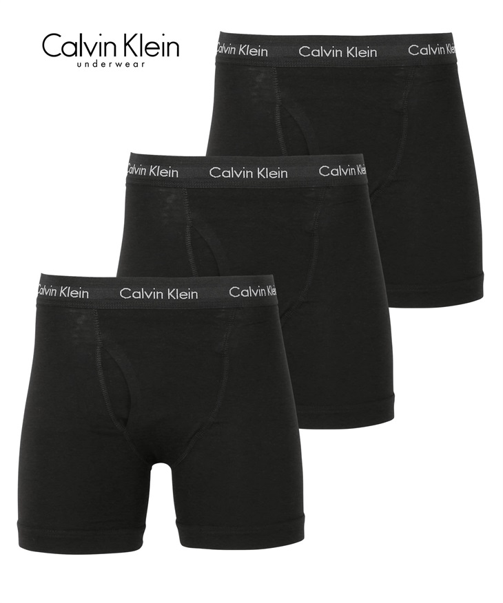 カルバンクライン Calvin Klein 【3枚セット】Cotton Stretch メンズ ロングボクサーパンツ(1.ブラックセット-海外M(日本L相当))