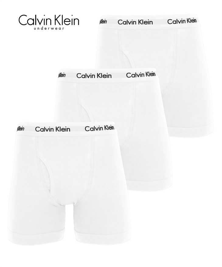 カルバンクライン Calvin Klein 【3枚セット】Cotton Stretch メンズ ロングボクサーパンツ ラッピング無料 おしゃれ 綿 吸湿速乾性 長め ブランド 無地 ロゴ(3.ホワイトセット-海外XL(日本XXL相当))