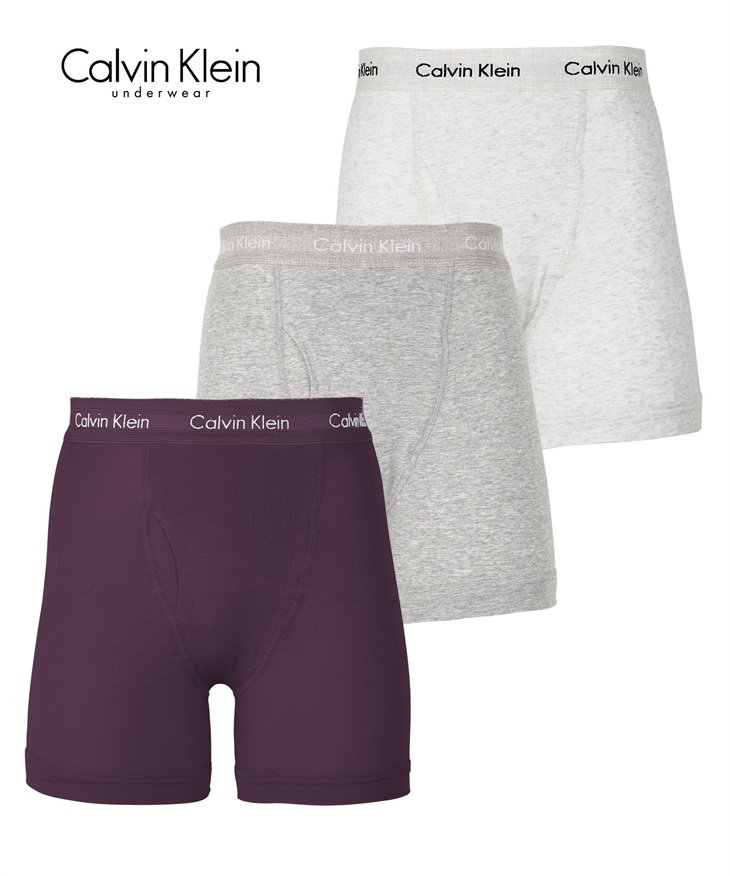 カルバンクライン Calvin Klein 【3枚セット】Cotton Stretch メンズ ロングボクサーパンツ(13.ローンパープルセット-海外L(日本XL相当))