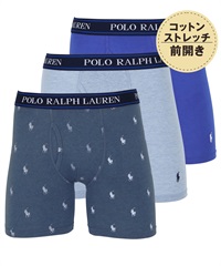 POLO RALPH LAUREN ポロ・ラルフローレン 3枚セット メンズ ロングボクサーパンツ バレンタイン ギフト 男性下着 ラッピング無料 父の日 プレゼント(13.ブルーHドットセット-海外S(日本M相当))