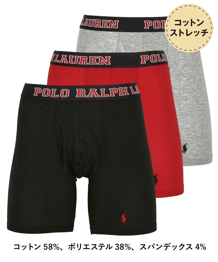 ポロ ラルフローレン POLO RALPH LAUREN 【3枚セット】CLASSIC FIT メンズ ロングボクサーパンツ(6.ブラックレッドセット-海外XL(日本XXL相当))