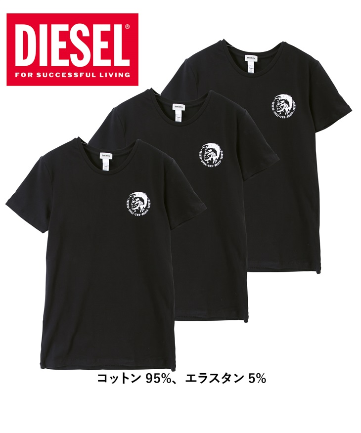 ディーゼル DIESEL 【3枚セット】Essentials メンズ 半袖 クルーネック Tシャツ(CTブラックセット-海外XS(日本S相当))